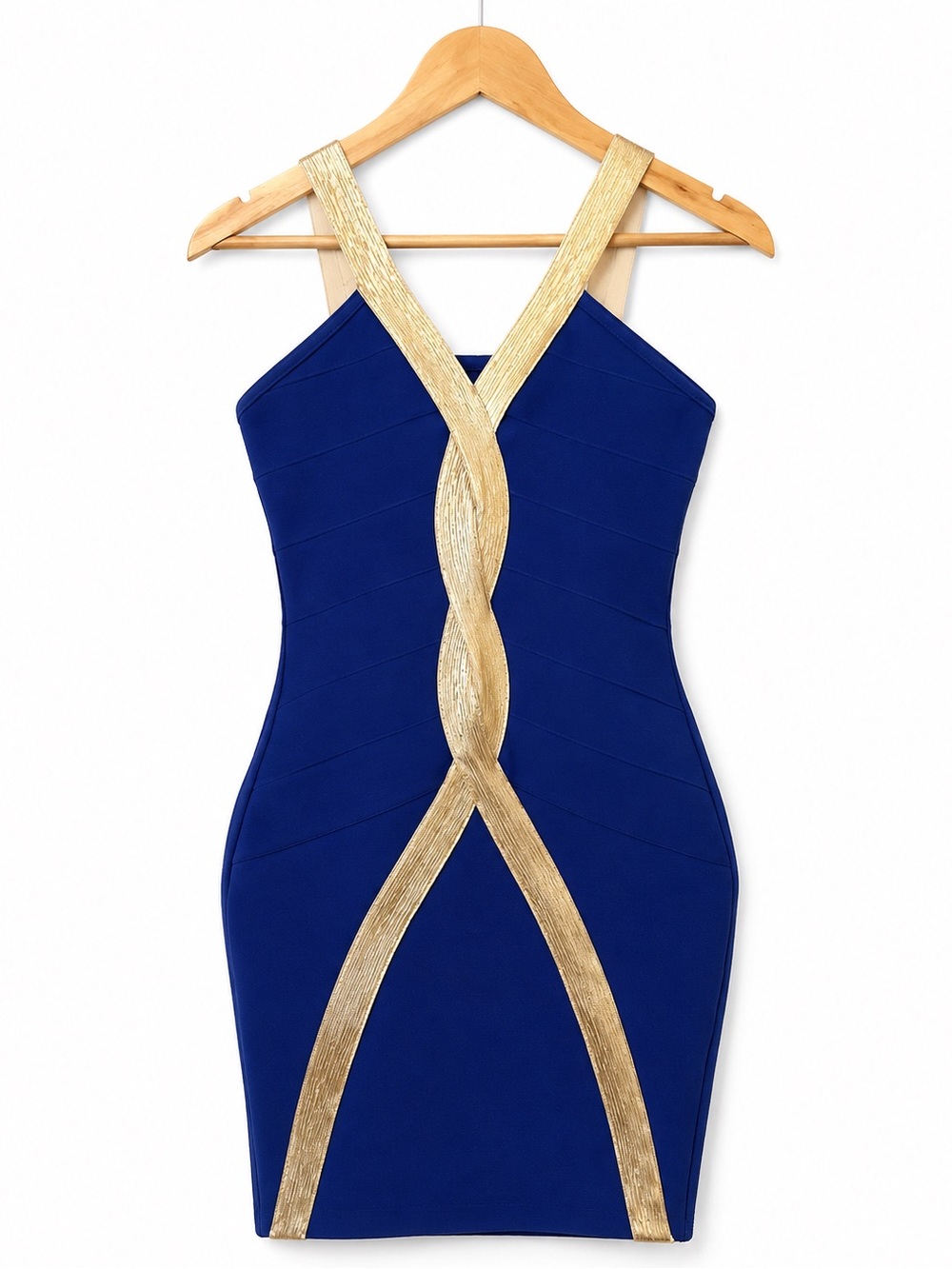 Venus Blue Gold Bodycon Dress Size Small Bandage Stretch Cocktail Dress